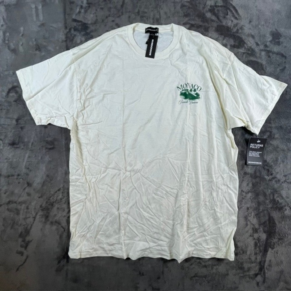 BoohooMAN Ecru Oversized Monaco Racing T-Shirt French Riviera Cream Large NWT